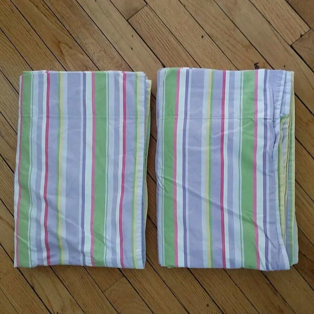 Pair POTTERY BARN KIDS Panel Curtain Drape Lined Multicolor Stripe Cotton 44x63